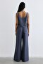 Linen Blend High Waist Indigo Trousers - 8