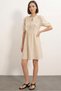 Women's Tie Collar Gathered Ruffle Detailed Short Sleeve Cream Dress - 2