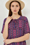 Women's Lace-Up Loose-Fit Short Sleeve Patterned Viscose Burgundy Blouse - 6