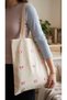 Pink Ribbon Detailed Canvas Tote Bag – Fabric Shoulder Bag - Beach Bag