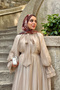 Women's Collar Tie Detailed Maxi Skirt Set Mink - 3