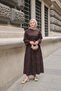 Women's Floral Embroidery Detail Waist Tie Dress Brown - 4