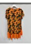 Orange Italian Camouflage Pattern Short Sleeve Midi Length Viscose Dress Size 40 - 44 - 3