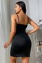 Women's Black Leg Slit Stylish Nightgown with White Lace and Bow - 3