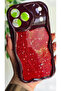 iPhone 18 Pro Max Compatible Red Glittery Star Detailed Wavy Burgundy Silicone Case - 4