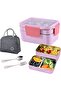 2 Tier Stainless Steel Bento Lunch Box with 3 Compartments & Cutlery, Leakproof, 1000ml (Pink)
