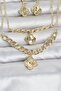 Gold Color Brass Necklace Bracelet and Earring Set - 2