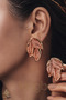 Natura Seri̇ Women's Gold Black/Salmon/Fuchsia Elegant Women's Leaf Earrings with Tulle Inner Detail – Special Design Elegant and Stylish Women's Earrings - 7