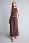 A-Line Regular Waist Wrinkled Textured Viscose Midi Brown Skirt I1654Ax26Sm