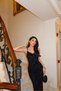 Women's Dress with Rope Straps, Self-Floral Patterned, Degaje Collar, Midi Length, Slit Dress - 2