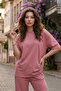 Women's Oversize Crew Neck T-Shirt and Pants Set - 4