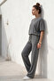 Women's Oversize Crew Neck T-Shirt and Pants Set - 4