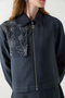 Embroidery Detailed Zippered Shirt Collar Navy Blue Suit 1741 - 4