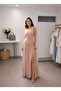 Powder Color Layered Detailed Slit Evening Dress-Xl - 3
