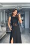 Women's Open Shoulders, Open Waist, Lace Trim, Slit, Long Janjan Crepe Dress - 8
