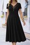 Women's Short Sleeve Lace V Zipper Collar Long Viscose Dress - 2