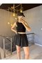 Women's Anthracite Black Color Elastic Waist Lace-Up Mini Short Skirt Tennis Skirt - 8