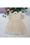 Girl's Ruffled Linen Look Dress - 100% Cotton - Floral Printed Ecru - 6