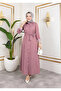 Stripe Patterned Belted Hijab Long Dress - 8