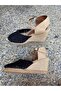 Black Outer Material, Straw and Linen Laces, Wedge Heel Women's Shoes - 2