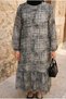 Women's Geometric Patterned Hijab Dress Long Sleeve Maxi Dress - 4