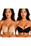 Butterfly Bra Strapless Seamless Silicone Adhesive That Makes You Look Fuller 2 Pieces (Tan+Black)