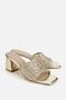 Women's Gold Metallic Knitted Band Set of Block Heel Slipper - 2