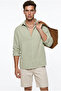 Men's Green Breathable Half Oversize Muslin Fabric Long Sleeve Collared Shirt 60001001