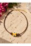 Mustard Yellow Glass Evil Eye Beaded Brown String Women's Necklace - 2