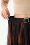 Belted Sifon Pleated Skirt in Brown and Tan Tones with Elastic Waist - 5