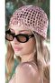 Pink Sequined Hand Knitted Mesh Hat - 5858