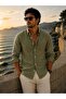 Fit Cut Cotton Linen, Breathable, Light Textured, Button-Up Collar, Men's Linen Shirt