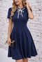 Women's Short Sleeve Collar Lace-Up and Ruffled Midi Crepe Dress - 4