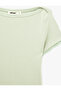 Cotton Slim Fit Lace Detailed Short Sleeve Boat Neck T-Shirt - 5