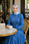 Women's Buttoned Ruffle Detailed Dark Blue Denim Dress - 5
