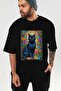 For the Love of Cats 8 Front Cat Printed Black Oversize T-Shirt 100% Cotton Unisex Cat Lover Premium Design - 7