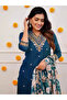 Teal Viscose Rayon Embroidered Kurti Set with Floral Dupatta - FFT3909 | Teal - 2