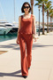 Women's Plus Size Sleeveless Peplum Blouse Spanish Flare Pants Set Pool Collar Viscose Blend Casual
