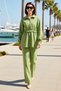 Women's Plus Size Linen Blend Shirt Pants Set Elastic Waist Long Sleeve Comfortable Casual Stylish