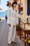Women's Plus Size Oversize Striped Woven Muslin Beach Kimono Pants Set 100% Cotton Daily Comfortable - 2