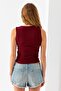 Women's V-Neck Buttoned Vest Claret Red - 2426 - 4
