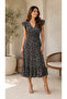 Women's Elastic Waist Floral Patterned Summer Midi Dress - 2
