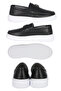 Men's Black Floater Leather Platform Loafer Buckle Laceless White Sole Shoes - 5
