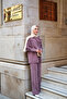 Women's Gold Detailed Cape Suit in Plum Color - 2