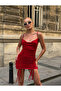 Women's Red Degaje Collar Front Gathered Mini Dress Yel0127 - 2