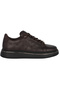 Men's Brown Monogram Embossed Leather Platform Sneaker Gun-Metal Stripe Shoes - 2