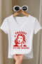 Women's Retro Women's Figure Printed Text Printed Basic Daily Use V-Neck Slim Fit Lycra T-Shirt - 3