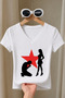 Women's Red Star Silhouette Printed Basic Daily Use V-Neck Slim Fit Lycra T-Shirt - 3