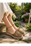Women's Gold Embroidered Straw Toe Strap Casual Ballerinas - 2