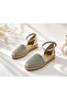 Women's Stoned Straw Espadrille Sandals with Ankle Strap Ballerinas - 2